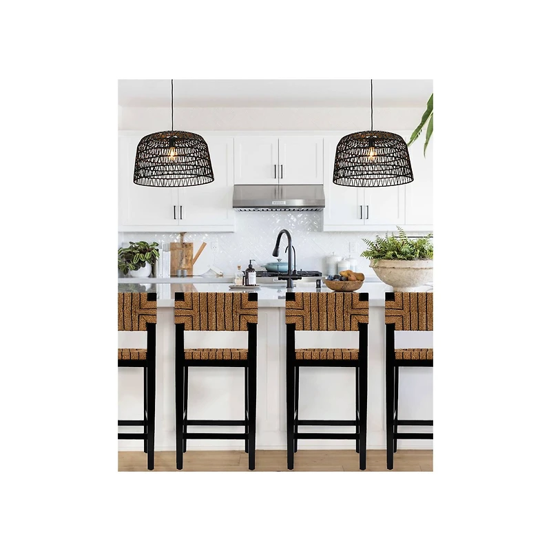 Hello Honey® Willowbrook 3ft. Black Mahogany Solid Wood & Natural Woven Seagrass Rope Stool