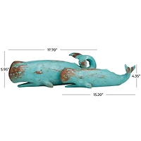 Teal Polystone Distressed Whale Sculpture Set