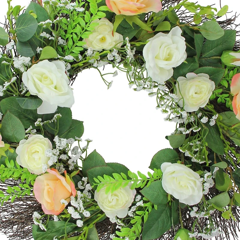 Rose and Foliage Artificial Spring Wreath - 24" Unlit