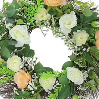 Rose and Foliage Artificial Spring Wreath - 24" Unlit
