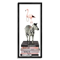 Stupell Industries Fashion Flamingo Zebra Glam Book Stack Pearls Framed Wall Art