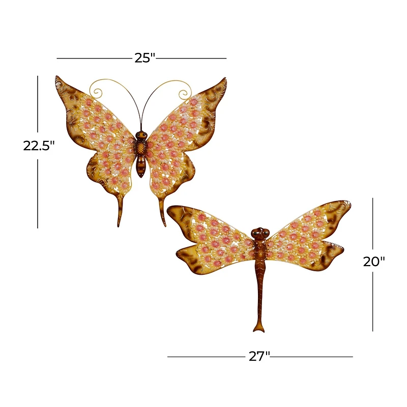 Set of 2 White Metal Farmhouse Garden Wall Decor, 25", 27"