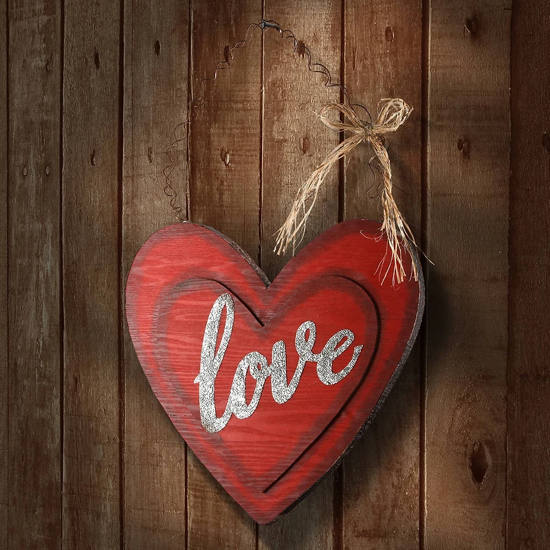 14" Wood Valentine Heart Wall Décor