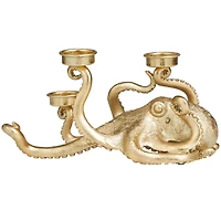 11" Gold Polystone Textured Octopus Candelabra with Tentacle Candle Slots