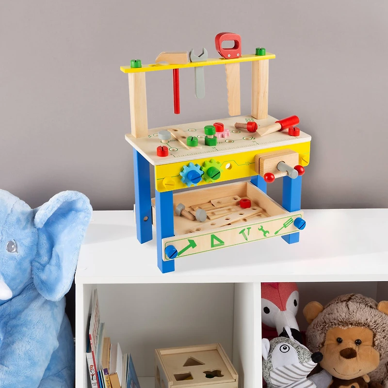Kids Wood Tabletop Toy Workbench Playset