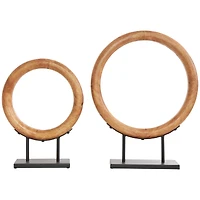 Brown Wood Geometric Circular Ring Sculpture Set