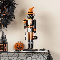 Glitzhome® 18.5"H Halloween Wooden Black Cat Nutcracker with Pumpkin Ornament