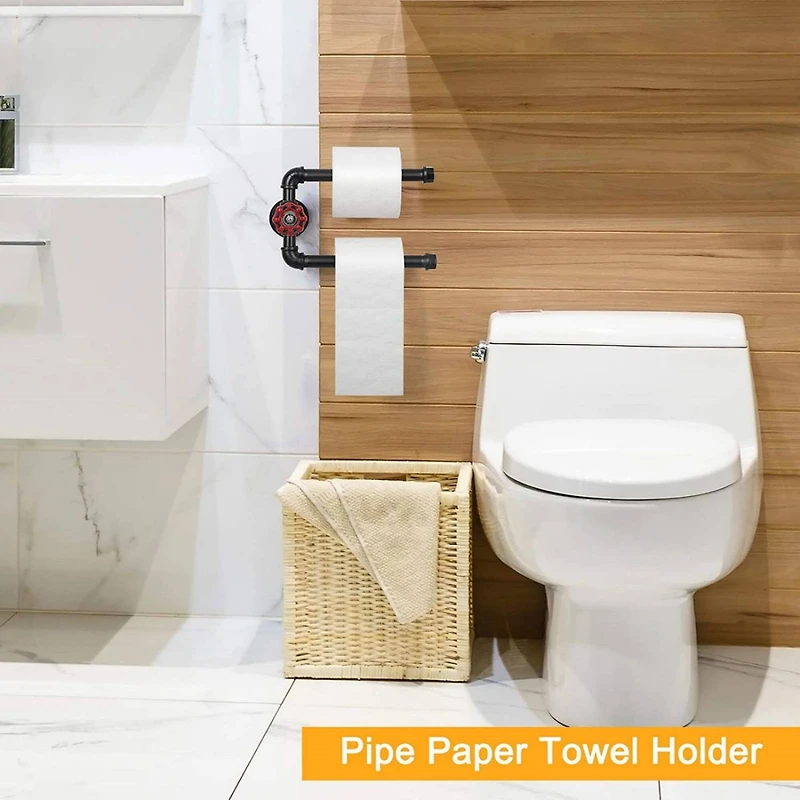 Black Heavy Duty Iron Pipe Toilet Paper Roll Holder