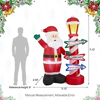 Glitzhome® 7FT Lighted Inflatable Santa with Lamp Post Sign Decor