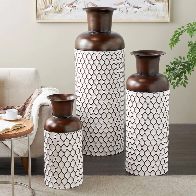 White Metal Tall Trellis Floor Vase, 3ct.