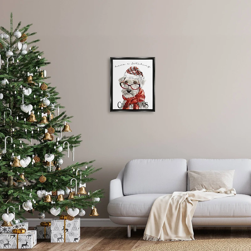 Stupell Industries Have a Fetching Christmas Dog Framed Floater Canvas Wall Art