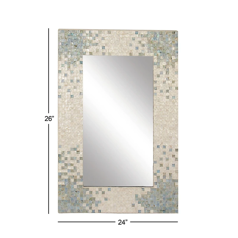 36" Cream & Aqua Coastal Mother Of Pearl Wall Mirror