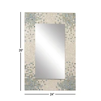 36" Cream & Aqua Coastal Mother Of Pearl Wall Mirror