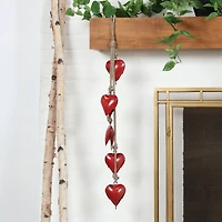Red Metal Heart Tibetan Inspired Decorative Cow Bells with Jute Hanging Rope