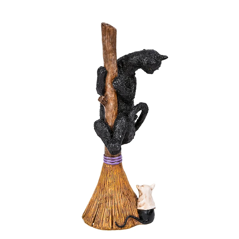 13'' Black Cat Climbing Broom Halloween Décor