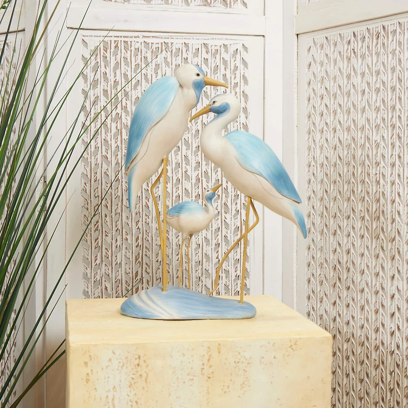 15" Light Blue Bird Family Sculpture