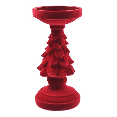 Red Flocked Christmas Tree Candle Holder by Ashland