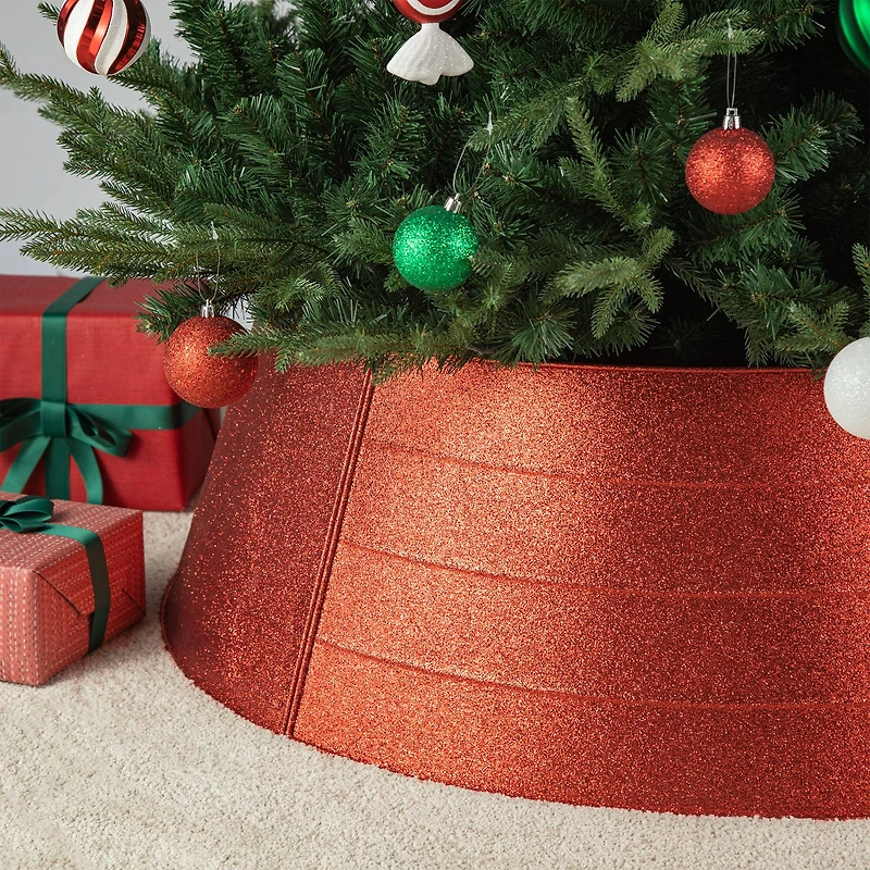 Glitzhome® 3ft. Red Glitter Metal Tree Collar