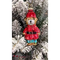 Wizardi Christmas Glass Ornament Dog in Red Outfit 