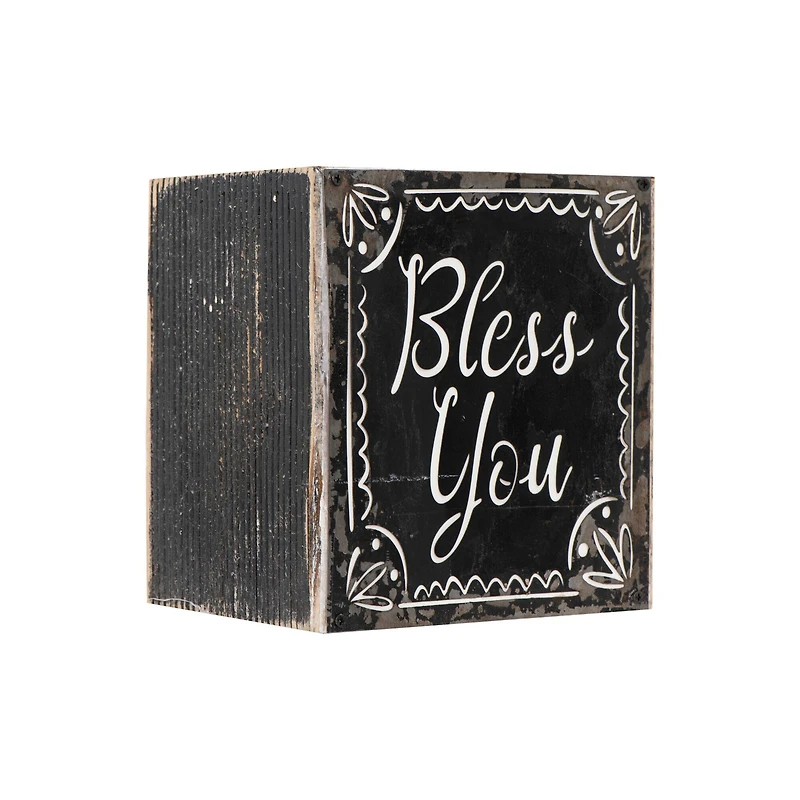Hello Honey® 6.5" Black & White Bless You Wood Tissue Box