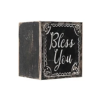 Hello Honey® 6.5" Black & White Bless You Wood Tissue Box