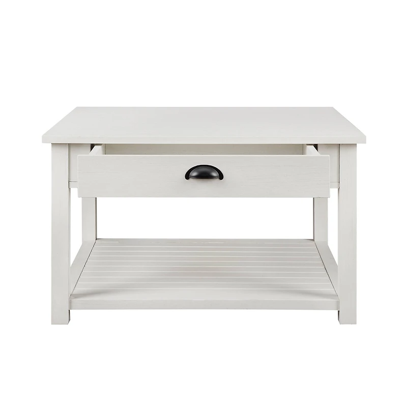 30" Brushed White Square Country Coffee Table