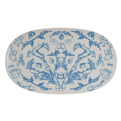 Hello Honey® 15.25" Blue & Cream Classic Holiday Oval Stoneware Platter