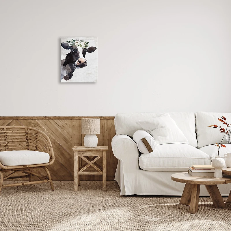 Stupell Industries Dairy Farm Cow Boho Floral Crown Charming Animal Canvas Wall Art