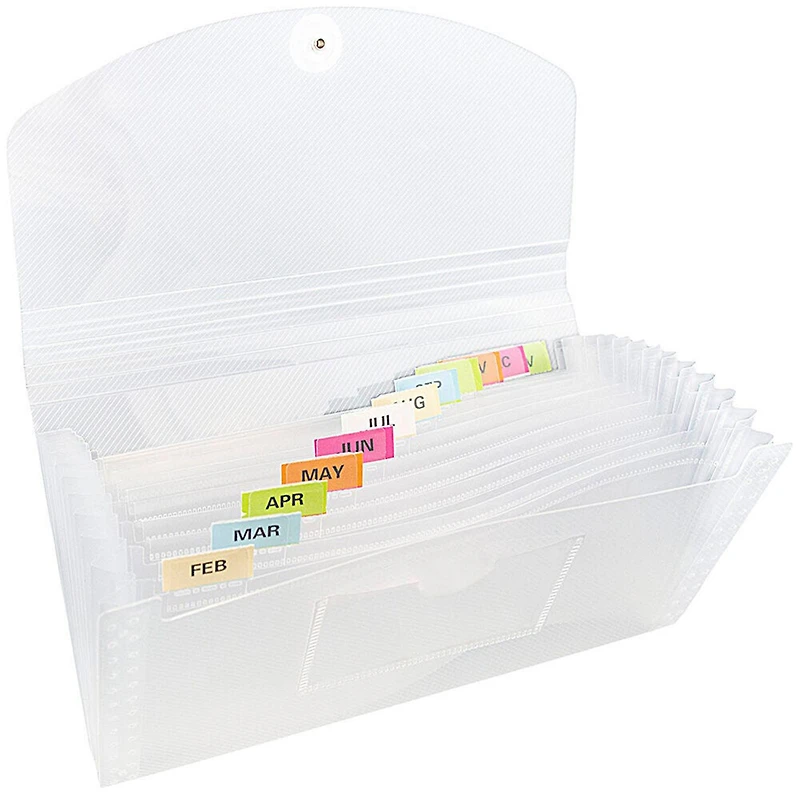 JAM Paper 5" x 10.5" Clear Plastic 13 Pocket Expanding Accordion File Folder, 2ct.