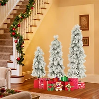 3ft., 4ft., 5ft. Pre-Lit Snow-Pressed Artificial Christmas Tree Set, Warm White LED Lights