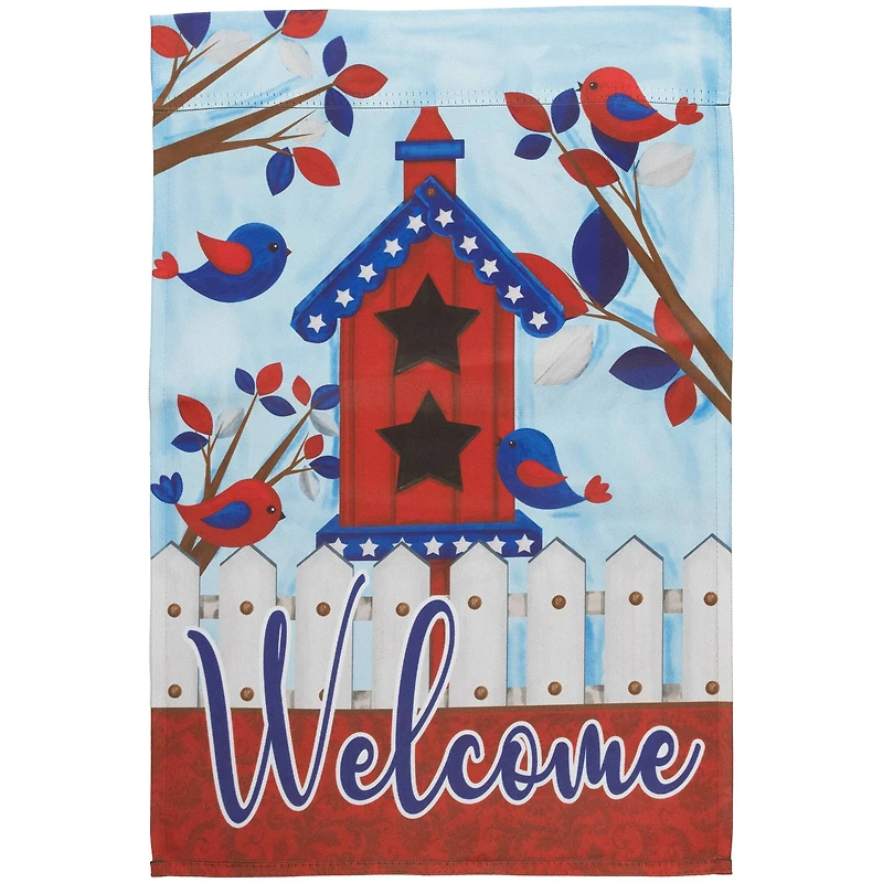 18" Patriotic Birdhouse Welcome Garden Flag