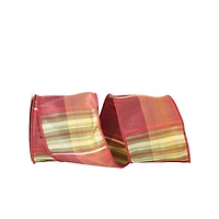 JAM Paper 4" x 10yd. Dupioni Wired Edge Woodlands Plaid Ribbon