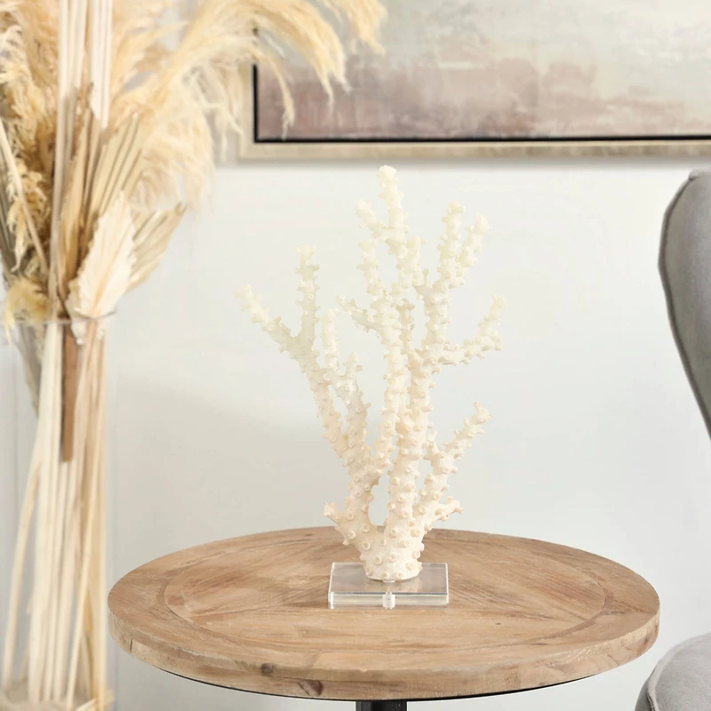 14" Cream Polystone Coral Sculpture with Clear Acrylic Base