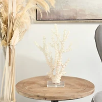 14" Cream Polystone Coral Sculpture with Clear Acrylic Base