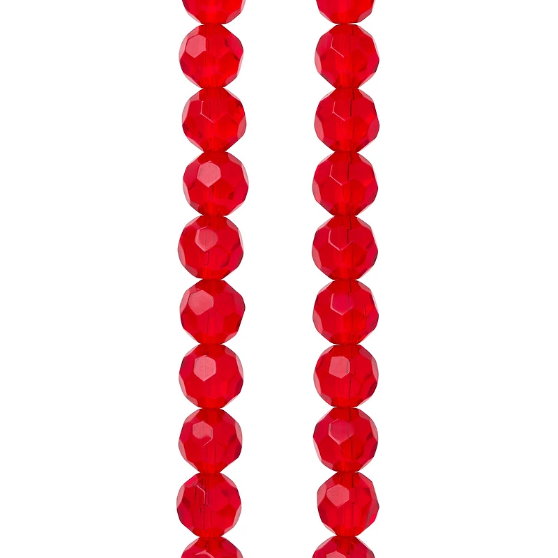 12 Pack: Ruby Faceted Glass Round Beads