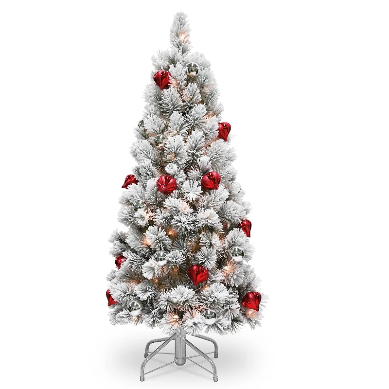 7.5ft. Pre-Lit Snowy Bristle Pine Artificial Christmas Tree with Ornaments, Warm White LED Lights