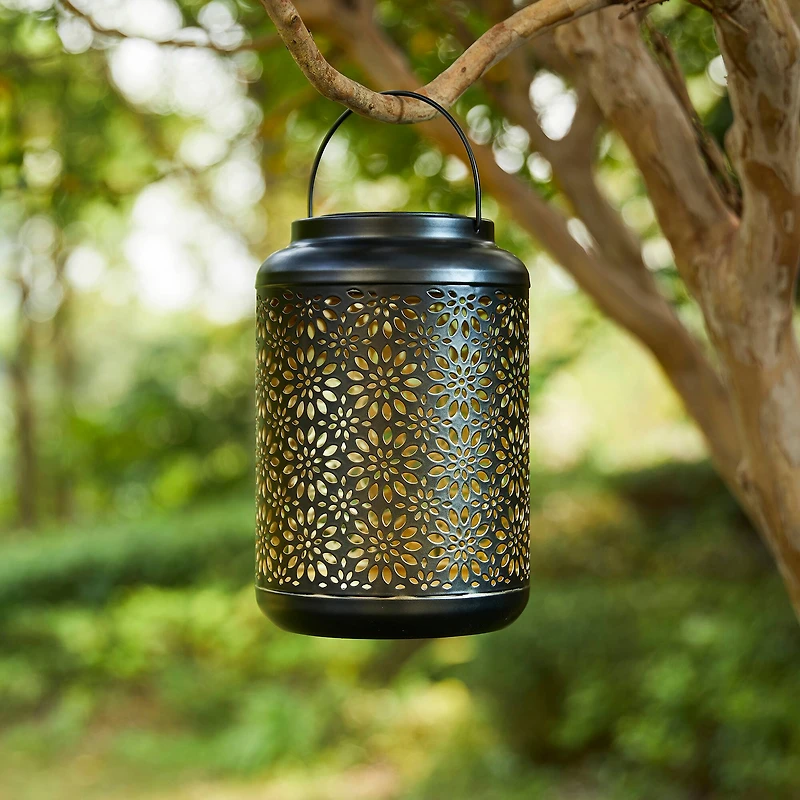 Glitzhome® 8.5" Flower Cutout Solar Powered Hanging Lantern