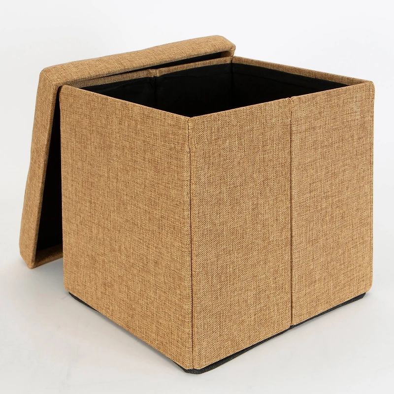 Simplify 15" Faux Linen Folding Storage Ottoman Cube