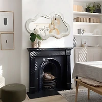 Glitzhome® 31.75" Washed White Wood Frame Wavy Wall Mirror