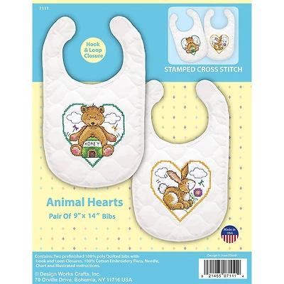 Design Works™ Animal Hearts Bibs Stamped Cross Stitch Kit