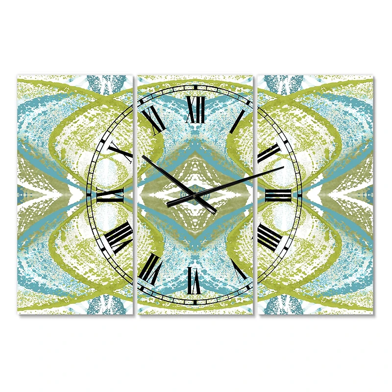 Designart Green Vision Oversized Mid-Century 3 Panel Wall Clock