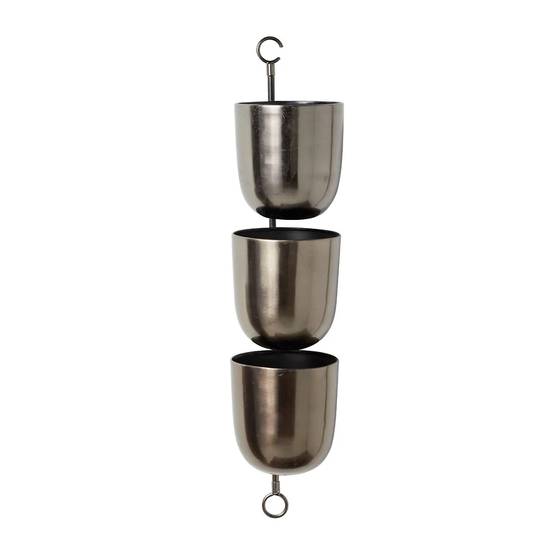 The Novogratz 25" Dark Silver Metal Contemporary 3-Pot Hanging Planter