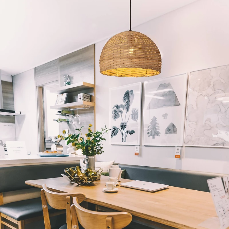 Hello Honey® Calypso Stained Natural Metal & Handwoven Wicker Dome Ceiling Light