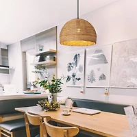 Hello Honey® Calypso Stained Natural Metal & Handwoven Wicker Dome Ceiling Light