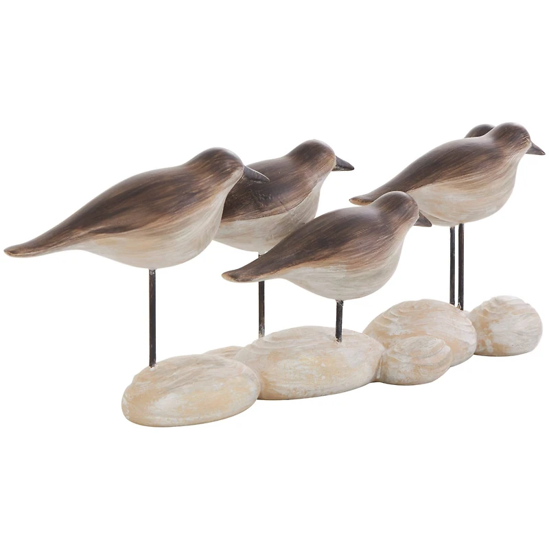 13" Brown Polystone Bird Sculpture with Cream Rock Inspired Base