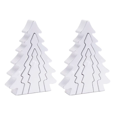 8.5" White Wood Pine Tree Nesting Display Set
