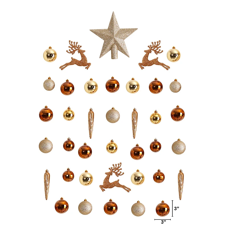 40ct. Gold Shatterproof Lux Christmas Ornament Set