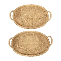 Hello Honey® Decorative Handwoven Oval Seagrass and Rattan Trays with Handles Set