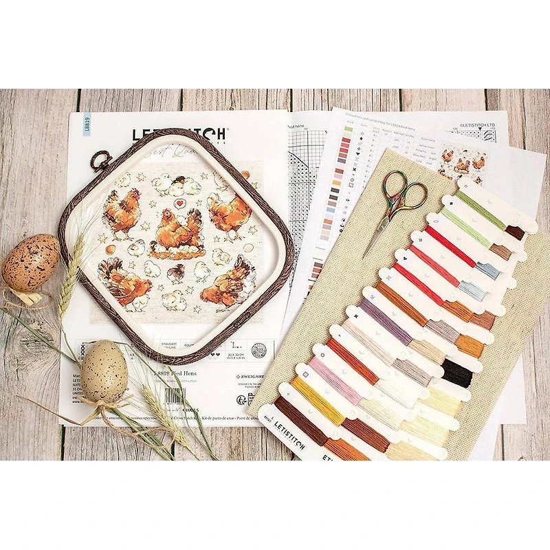 LetiStitch Pied Hens Counted Cross Stitch Kit