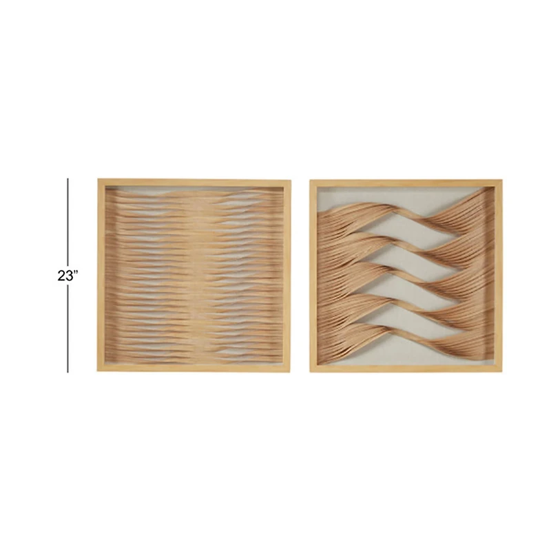 Brown Wood Coastal Style Abstract Wall Art Set